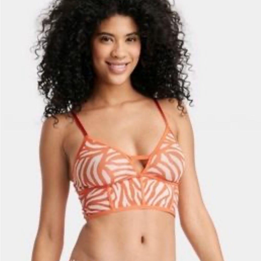 Auden unlined longline shear bralette orange zebra print size large